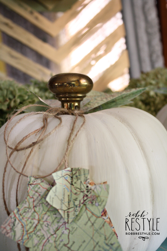 vintage door knob pumpkin with map leaves