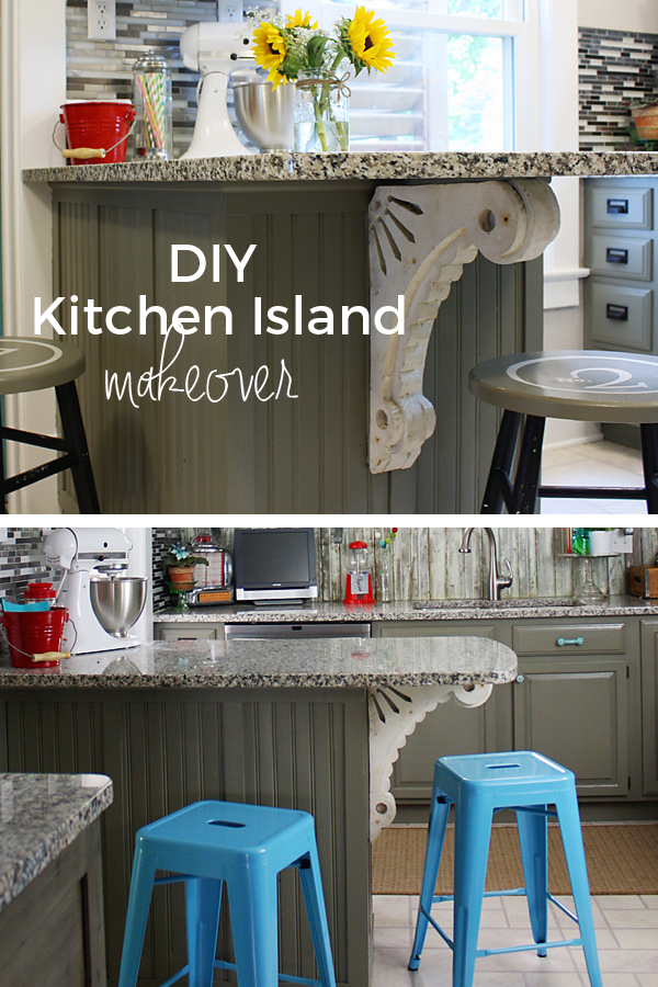 DIY Kitchen Island Makeover with vintage architectural corbel