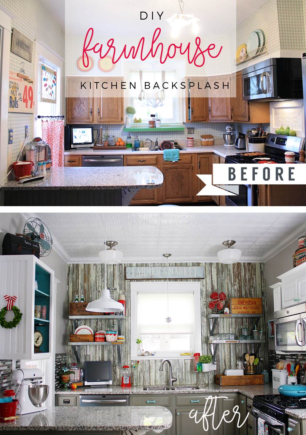 Diy Farmhouse Kitchen Backsplash Home Projects Makeovers