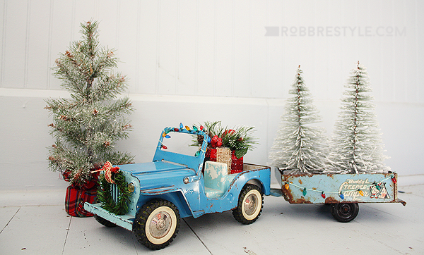 Holiday Trimmings with Vintage Toy Trucks