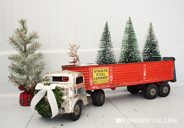 Holiday Trimmings with Vintage Toy Trucks