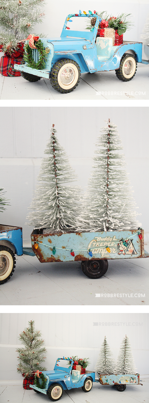 Vintage truck with christmas tree decor
