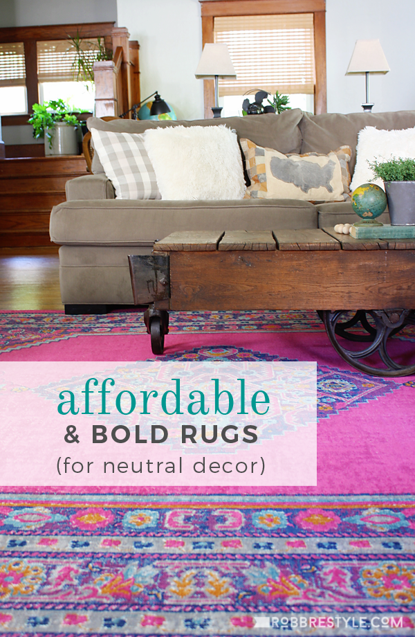 Affordable rugs in bold color for neutral home decor