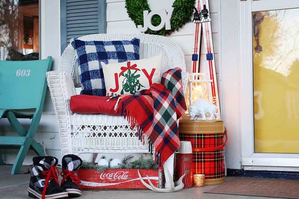 Vintage Christmas Cabin Front Porch