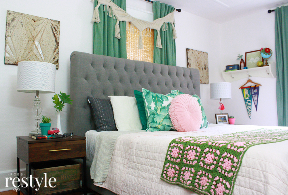 Pink and Green Boho Bedroom Inspired by Vintage Heirlooms