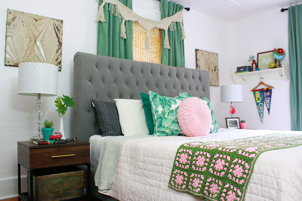 Pink and Green Boho Bedroom Inspired by Vintage Heirlooms