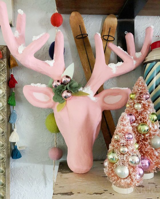 Pink Reindeer Christmas Decor Vintage